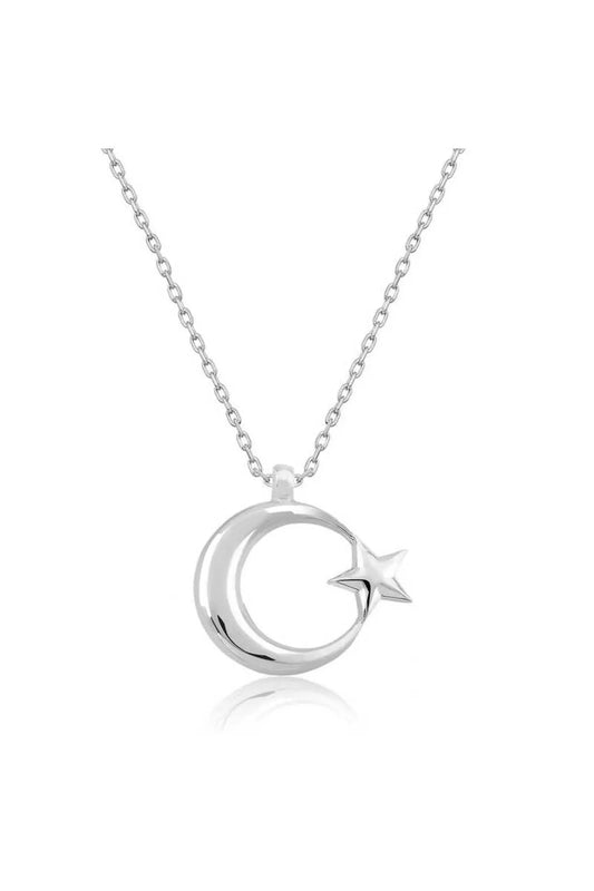 Silver Crescent Star Necklace