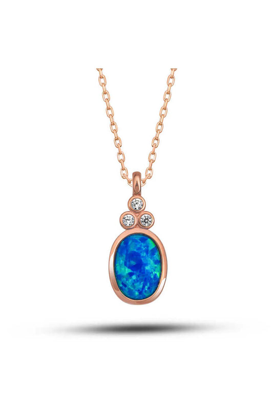 Silver Rose Blue Opal Stone Pineapple Women's Necklace